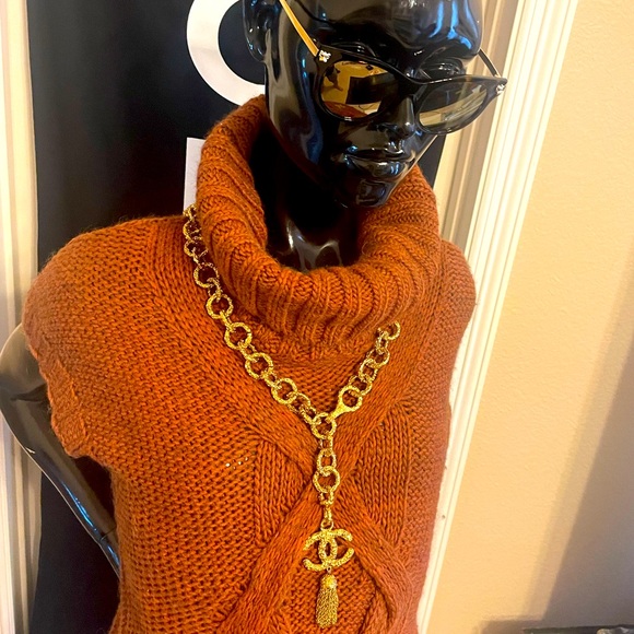 Rare CHANEL chunky lariat vintage 24k plated necklace with tassel - Picture 2 of 15